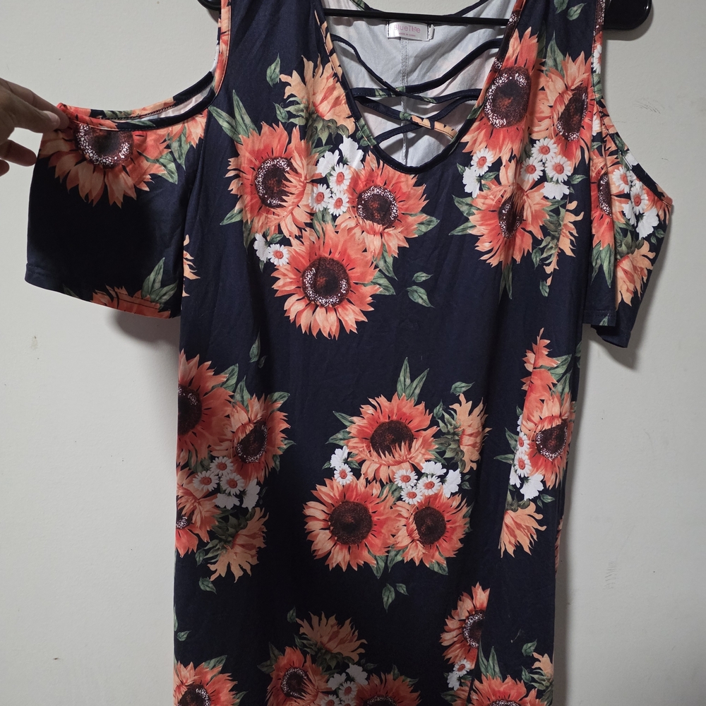 Cold-Shoulder Maxi Dress with Orange Sunflower Print